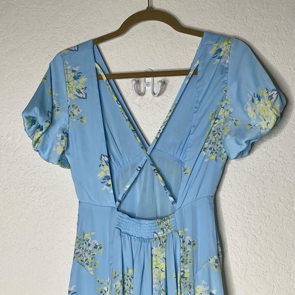 Free People Laura Printed Midi Floral Dress Size XS Blue Lined Strappy Open Back - Picture 7 of 16